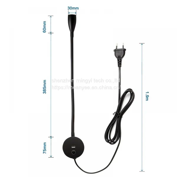 Meanyee Wall Reading Lamp Bedside Lights With USB Charging Port/Touch Dimmable Switch/Adjustable Arm/1 * 3W Led/Warm White 3000K/ Plug in Cord/Black Finished photo-3