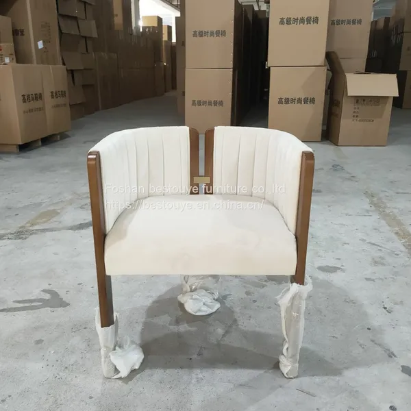 Hot-Selling Best Quality Blue Beige Color Customize Dining Chairs Wooden Leg pu Leather Project Chair photo-4