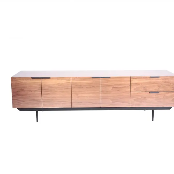 Mid Century Modern Solid Walnut Wood TV Cabinet Black Metal Legs Living Room Storage Media Console Credenza photo-2
