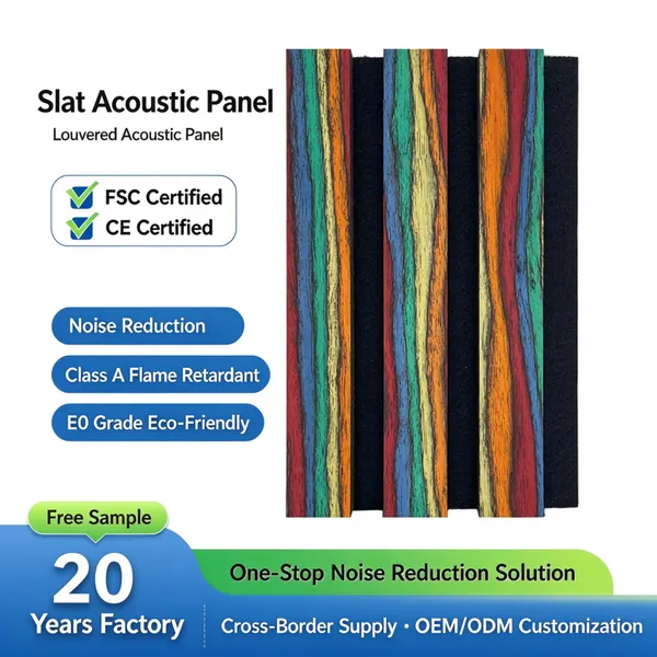 Mingyang Colorful Veneer Wood Slat Acoustic Panel, Decorative Slatted Sound Absorbing Wall Panel for Interior Renovation
