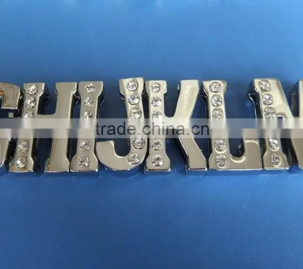 Produce Wholesale Zinc Alloy Half Side Diamonds DIY 18mm Rhinestone Alphabet Slide Bracelets Letters photo-4