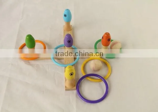 New Fashion Three in One Wooden Toy Ring Toss Bowling Fishing Game photo-2