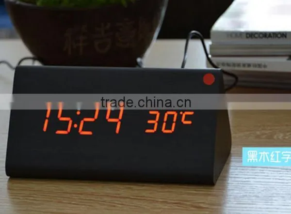 Brand New Design Style Digital LED Black Wooden Wood Desk Alarm Brown Clock Voice Control Reloj Despertador photo-4