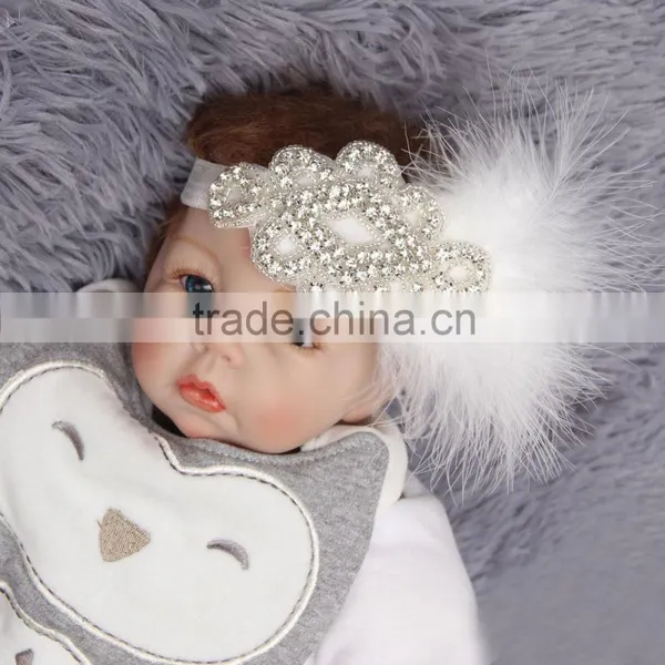 Newborn Baby Kids Pearl Diamond Feather Headband Photo Props Crystal Hair Band Wh-1770 photo-3