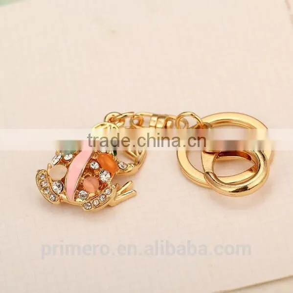 New Fashion Cat Eye Stone Frog Keychain Crystal Purse Bag Key Chain Ring Key Gift photo-5
