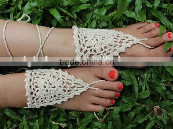 Crochet Barefoot Sandals Beach Wedding Yoga Shoes Foot Jewelry Black Khaki Blue White photo-3