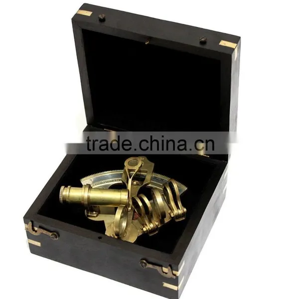 Buy Antique Brass Shiny Marine Nautical Sextant- Small NAUTICAL SEXTANT REPLICA With Black Wooden Box 1027 photo-2