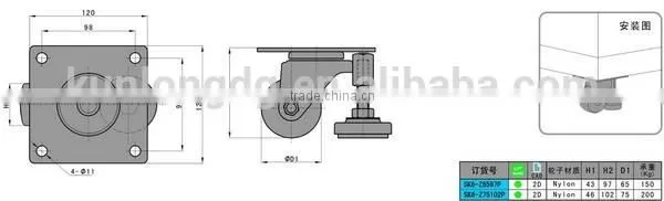 Heavy Duty SK6-Z6597P Adjustable Support Legs Caster Wheels photo-3