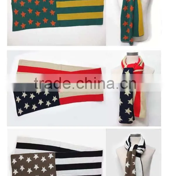 WLDL-R1629-1 100% Acrylic Knitted America National Flag Scarf Winter Shawl
