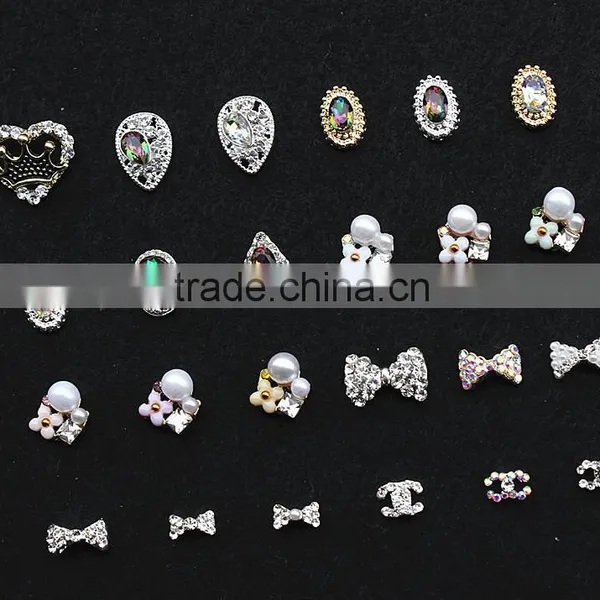 New Design Big Stone Pearl Flower Butterfly Bow Finger Nail Rhinestone Jewelry photo-2