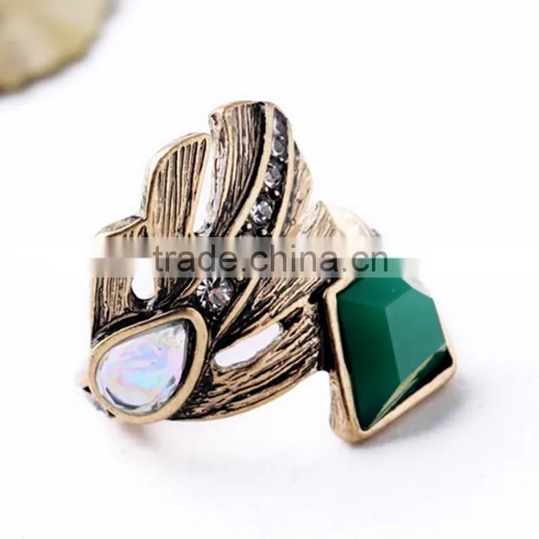 Punk Style Ring Designs Antique Gold Plated Crystal Cluster Leaf Irregular Finger Rings For Women photo-4