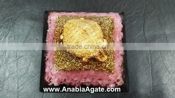 Rose Quartz Orgone Pyramid | Metal Tortoise Orgone Pyramid With Roze Quartz Chips photo-5