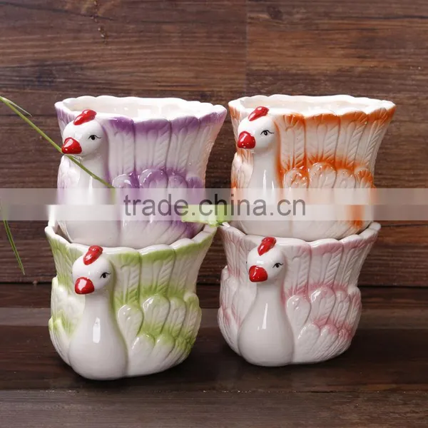 New Design Peacock Shape Ceramic Decorative Animal Planters photo-2