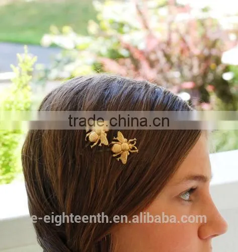 Fashion Gold Tone Bee Hairpin Side Clip Hair Accessories Hair Clip Hairpin For Women photo-4