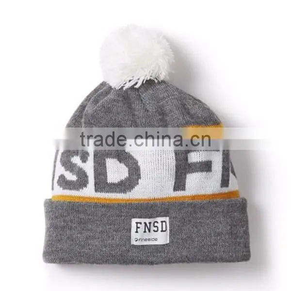 Acrylic Custom Knitted Pom Beanie Hat With Custom Label photo-4
