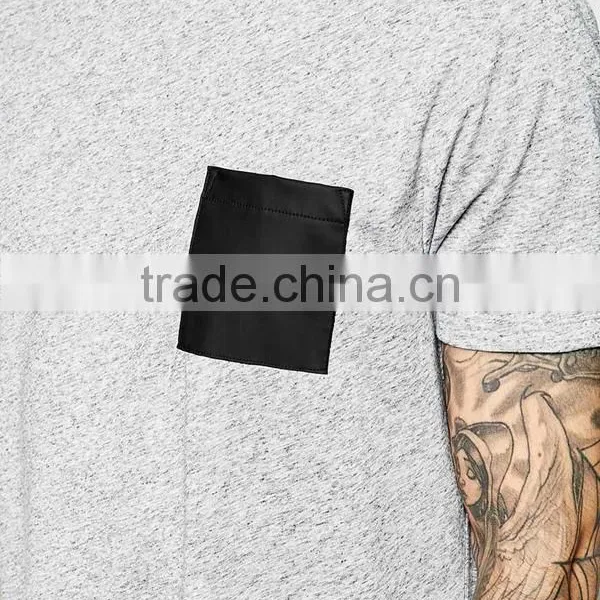 Blank Bamboo Leather Pocket Men Longline T Shirt photo-4