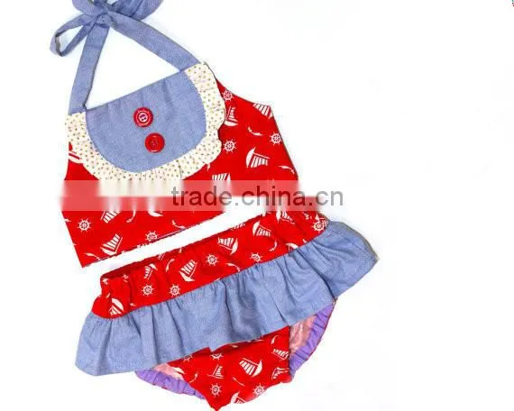 Balloon Pattern Baby Swimwear Cotton Bikini Ruffle Bloomer Summer Beach Wear photo-2