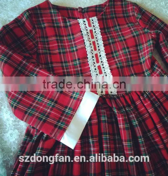 Baby Girls Winter Long Sleeve Vintage Plaid Christmas Lace Dress Red Classic Dress photo-3