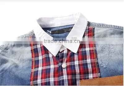 2016 New Arrival England Style Splicing Men Denim Casual Shirt photo-3