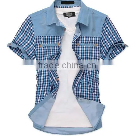 2014 New Model Casual Shirt for Men Plaid Short Sleeve Shirts photo-3
