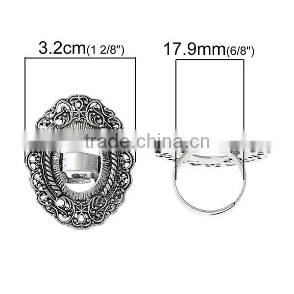 Adjustable Rings Oval Antique Silver Cabochon Settings 17.9mm 10 PCs Ring Setting photo-2