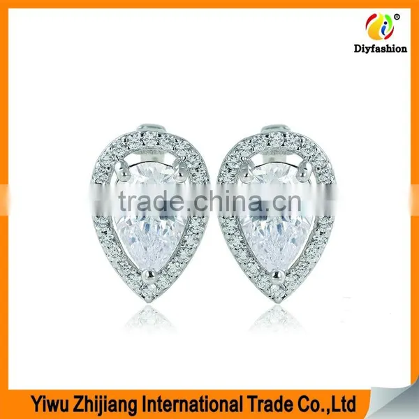 Jewelry Sterling Silver Cubic Zirconia Earring Water Droplets Brass Platinum photo-2