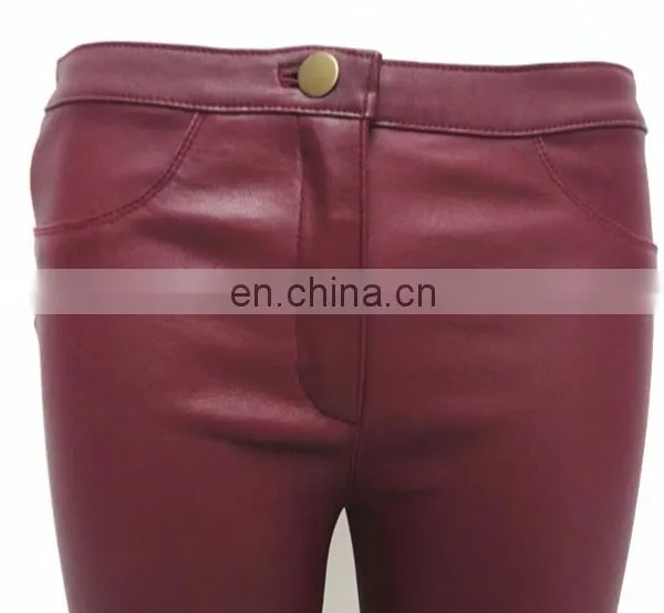 2015 Elegant Fashion Ladies Tight Black Stretch Leather Pants Wholesale Leather Leggings photo-3