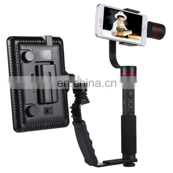 Free sample PULUZ 3-Axis Handheld Gimbal Steadicam Stabilizer Clamp Mount + L-Shape Bracket + Studio Light with Tripod Holder