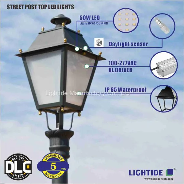 DLC Qualified Outdoor Post Top LED Lights for Path Lights 50W 100VAC-277VAC 2700K With 5 Yrs Warranty photo-2