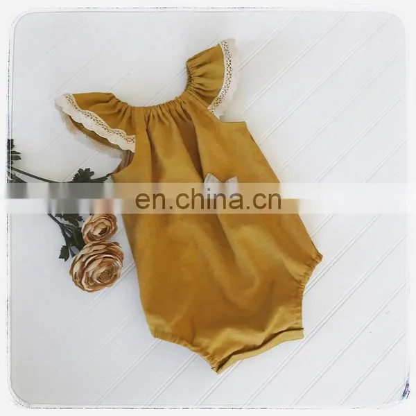 Wholesale Baby Fashion Cotton Clothes Baby Girls Princess Lace Ruffle Sleeve Linen Romper photo-5