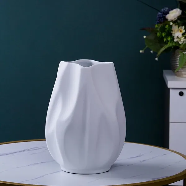 Dry Flower Water Wave Special Shape Custom White Large Ceramic Vase Decoration For Living Room photo-3
