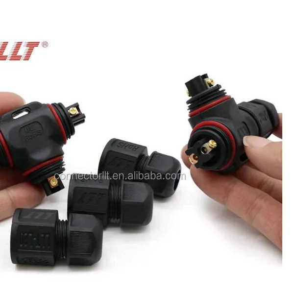 Power Cable T Connector 2 3 4 Pin Waterproof Ip68 Plastic Waterproof Electrical Wire 2pin 3way Connector