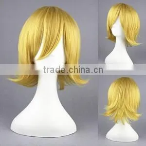 High Quality 35cm Short Straight Golden Synthetic Anime Wig Cosplay Costume Hair Wig Party Wig photo-2