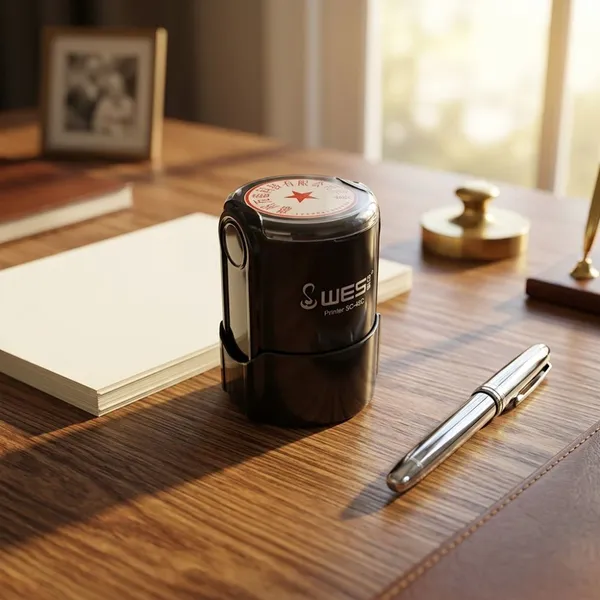 Round Self Inking Stamp 45mm WES With Bottom Protective Cap Custom Logo for Corporate Seals Financial Stamps