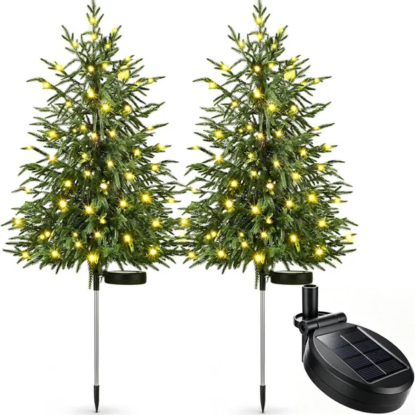 2 Pack Outdoor Norfolk Pine Solar Christmas Tree Stake Lights 29 in