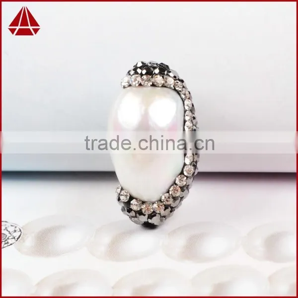 Fresh Water Pearl Jewelry, Fashion Pearl Beads With CZ, Zircon Pave Jewelry Beads With Hole photo-2