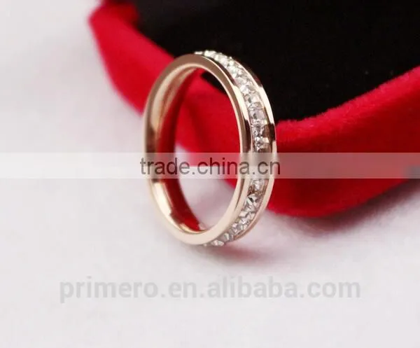 Super Flash Titanium Steel 18k Rose Gold Plated Full Paved AAA CZ Diamond Stone Ring photo-5