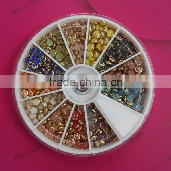 500pcs New Design Ceramic Gems Stone Nail Jewelry With Gold Metal Ring 3mm, 4mm photo-2