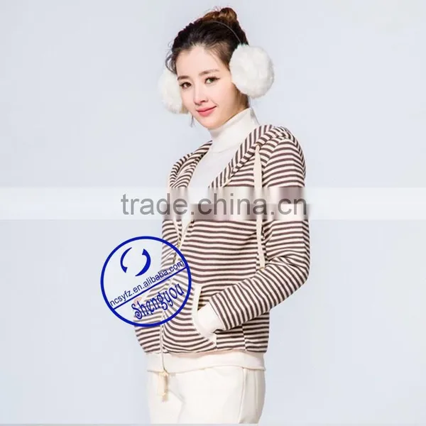 Custom Women's Yarn Dyed Zipper-up Hoodies Sweatshirts Manufactures in China photo-4