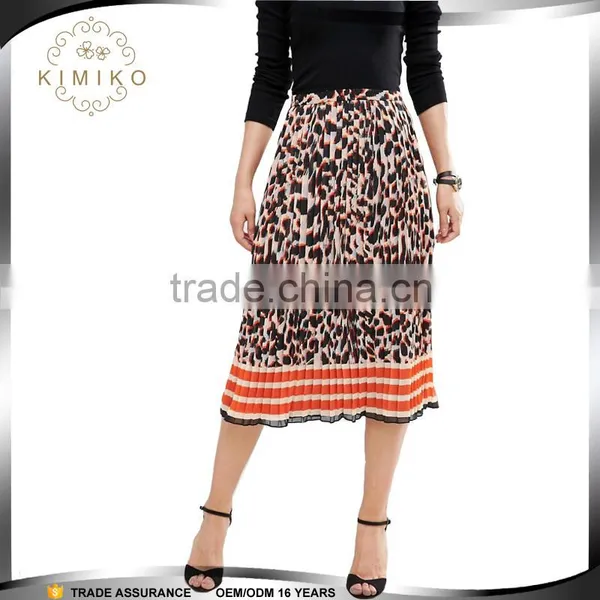 OEM Factory Price Women Summer Printed Pleat Midi Skirt In Latest Designs