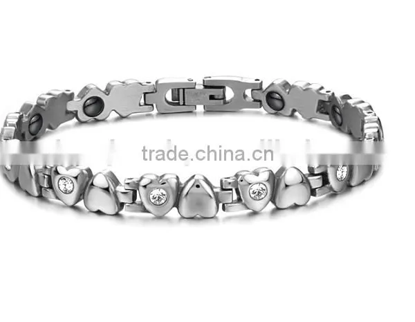 2016 Style Bio Magnetc Bracelet Titaniun Steel Bracelet With Heart Bead and Rhinestone
