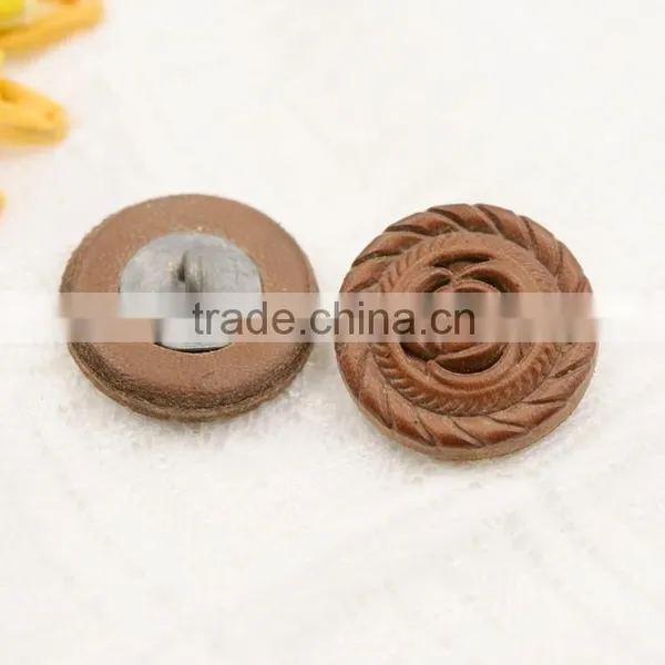 Brown Rose Pattern Leather Covered Shank Button photo-3