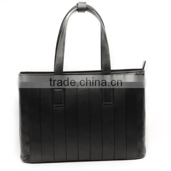Black Genuine Leather Business Men's Office Laptop Leather Portfolio Tote Bag photo-2