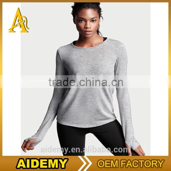 Women Clothing Wholesale Custom Blouses t Shirt Trendy Casual Girls Plain Long Sleeve t Shirts Grey photo-4