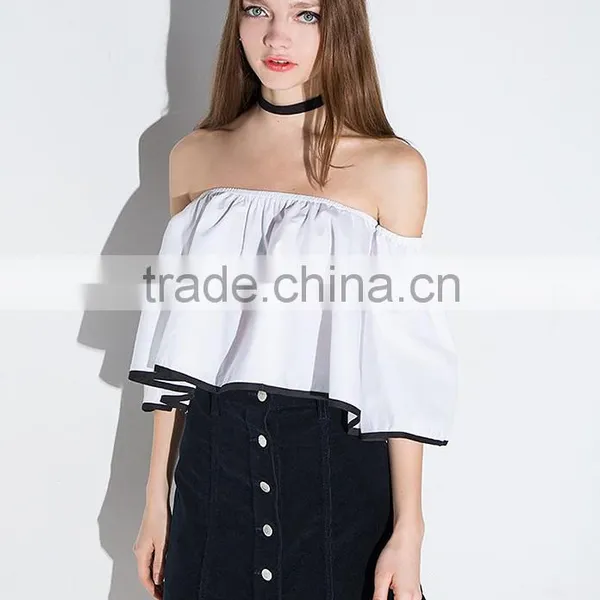 Women's Off Shoulder 1/2 Sleeve Loose Short Tops Blouse Shirt photo-2