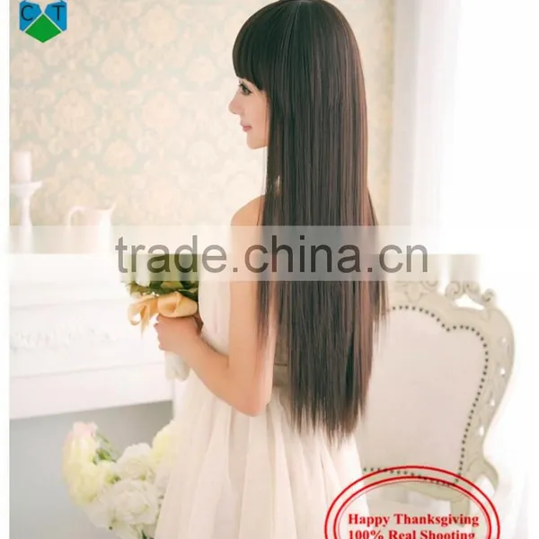 Neat Bang Shave Hair High Temperature Silk Fluffy Long Straight Wig Set Of Spot Female Wig photo-5