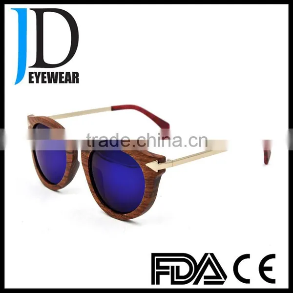 Modern Design Wood Metal Combination Round OEM Polarized Sunglasses photo-2