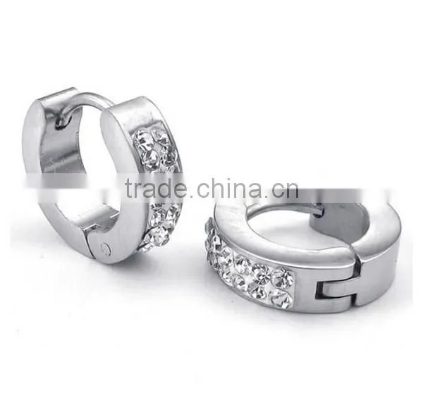 2016 Simple Design Stainless Steel Silver Crystal Hoop Earrings Women Party Jewelry photo-2