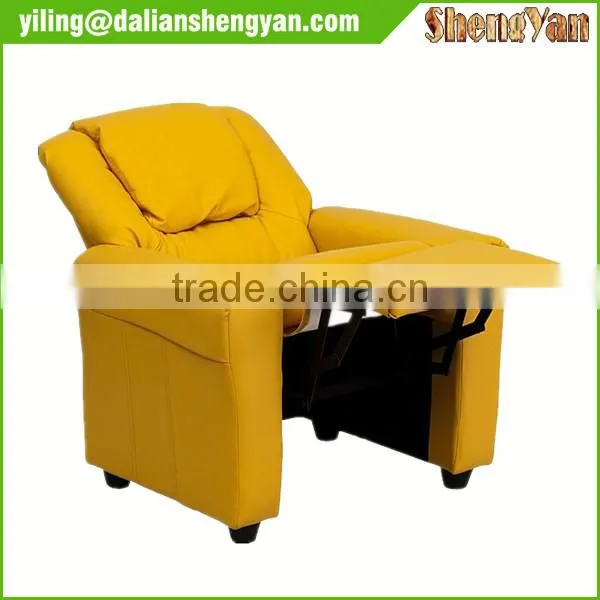Contemporary Yellow Vinyl Kids Recliner With Cup Holder and Headrest photo-5