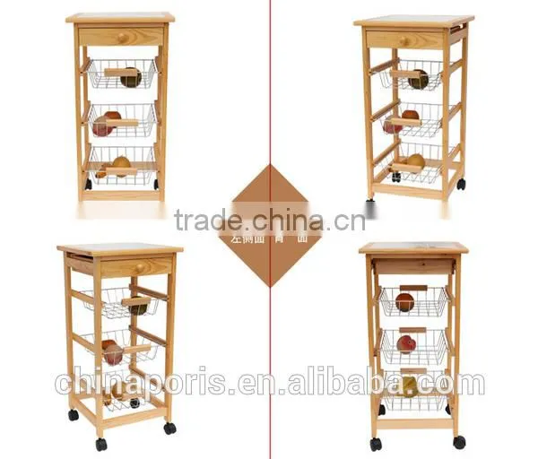 2016 Good Quality and Competitive Price Wooden Kitchen Trolley With Three Metal Wire Brackets photo-2